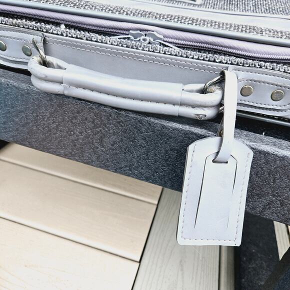 Oscar de la Renta Vintage Suitcase travel bag wheels tweed gray 25 inch - Picture 8 of 17